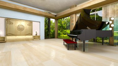 3d cg render bir kuyruklu piyano