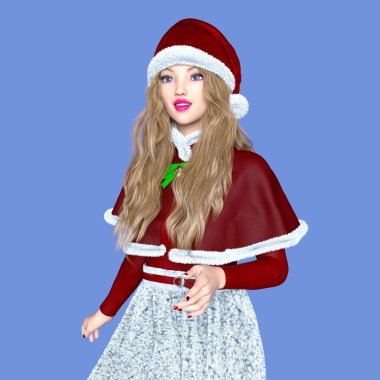 3d cg işleme Santa Claus şapka ile genç bir kadın