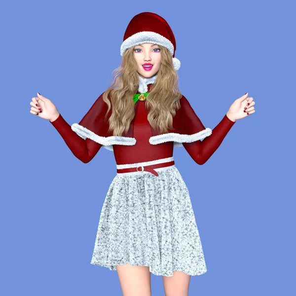 3D-cg-Darstellung einer jungen Frau mit Weihnachtsmann-Hut — Stockfoto