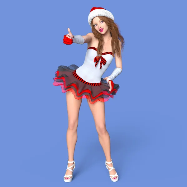 Rendering 3D CG di una giovane donna con cappello di Babbo Natale — Foto Stock