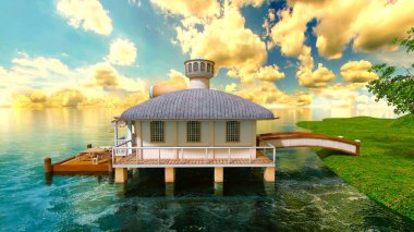 House 'un deniz kenarındaki 3D canlandırması