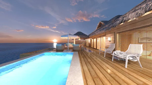 海上房屋3D渲染 — 图库照片