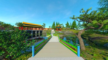 Çin bahçesinin 3 boyutlu CG görüntülemesi