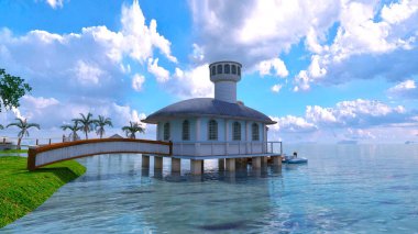 House 'un deniz kenarındaki 3D canlandırması