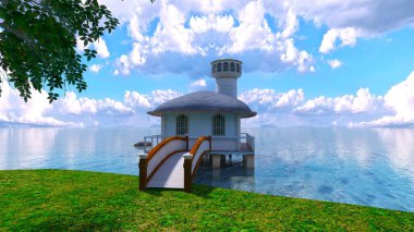 House 'un deniz kenarındaki 3D canlandırması