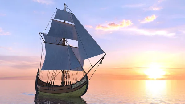 3D rendering of sailing ship