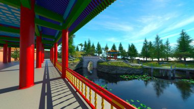 Çin bahçesinin 3 boyutlu CG görüntülemesi