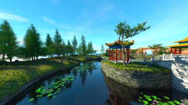 Çin bahçesinin 3 boyutlu CG görüntülemesi