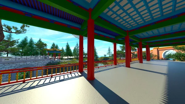 Rendering Chinese Garden — Stock Photo, Image