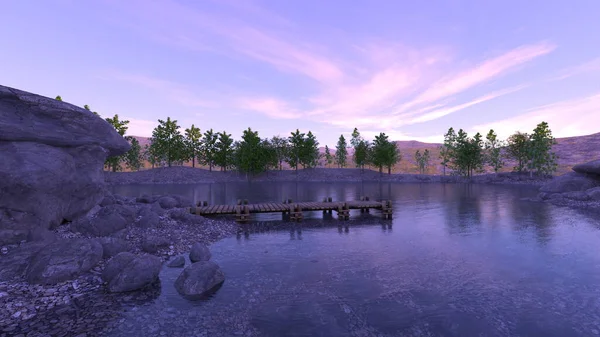 Rendering Del Paesaggio Waterside — Foto Stock