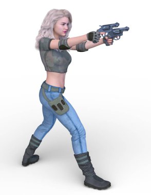 Silahlı bir kadının 3D görüntüsü