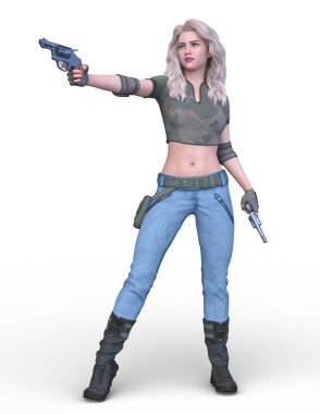 Silahlı bir kadının 3D görüntüsü