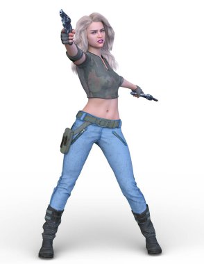 Silahlı bir kadının 3D görüntüsü