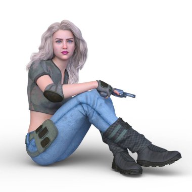 Silahlı bir kadının 3D görüntüsü