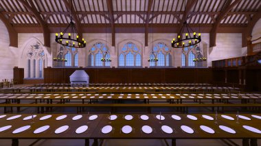 Büyük yemek odasının 3B CG görüntüsü