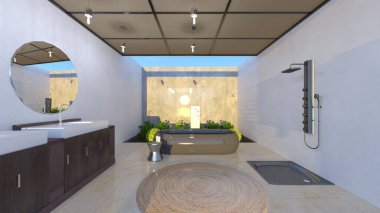 Geniş banyonun 3B CG görüntülemesi