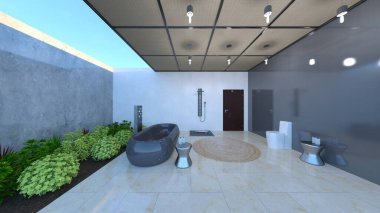 Geniş banyonun 3B CG görüntülemesi