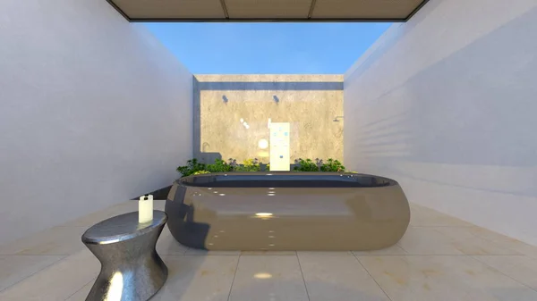 宽敞浴室3D Cg渲染 — 图库照片