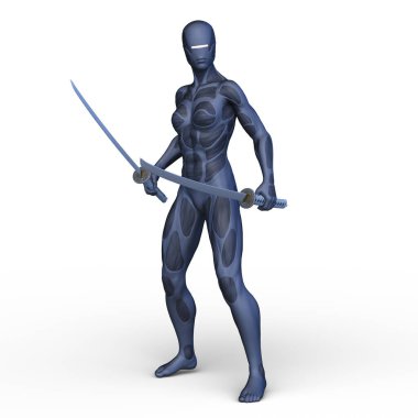 3D rendering of female swordman clipart