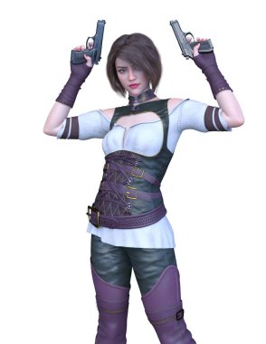 Silahlı bir kadının 3D görüntüsü