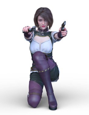 Silahlı bir kadının 3D görüntüsü