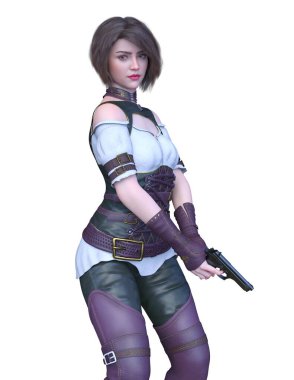 Silahlı bir kadının 3D görüntüsü