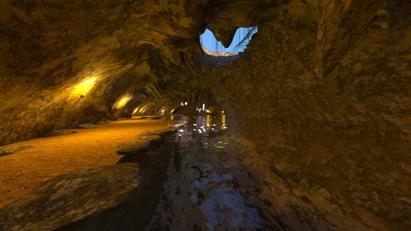 洞穴3D渲染 — 图库照片