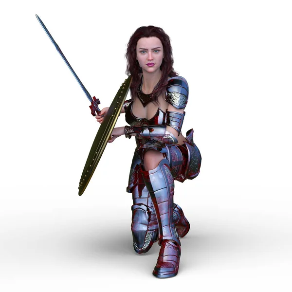 战士女性的3D渲染 — 图库照片