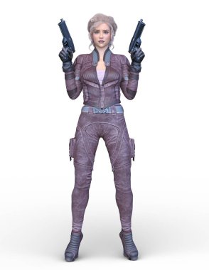 Silahlı bir kadının 3D görüntüsü