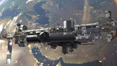 Uzay gemisinin 3 boyutlu görüntüsü. Bu görüntünün elementleri NASA tarafından döşenmiştir.