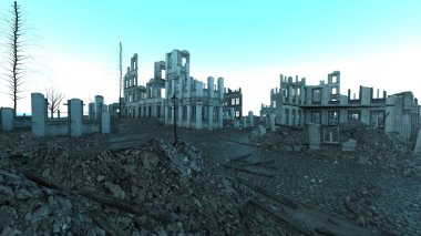 Şehrin harabelerinin 3D canlandırması