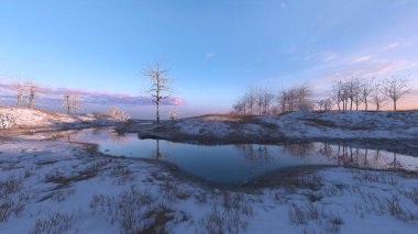 Riverside manzarasının 3B CG görüntülemesi