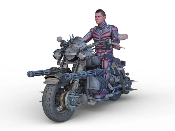 Rendering Man Riding Motorcycle — Stock Photo, Image