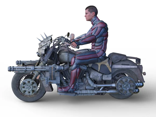 Renderização Homem Montando Uma Motocicleta — Fotografia de Stock