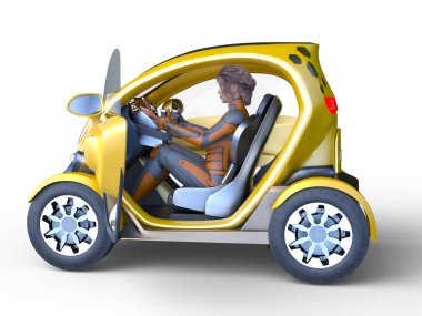 Mini arabalı üç boyutlu kadın tasviri