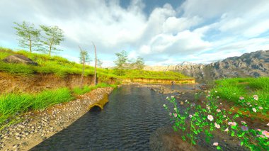 Riverside manzarasının 3B CG görüntülemesi