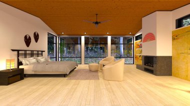 Japon stil odasının 3 boyutlu canlandırması.