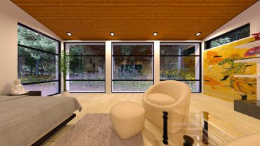 Japon stil odasının 3 boyutlu canlandırması.