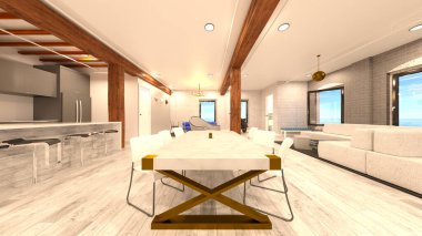 İçerideki odanın 3 boyutlu görüntüsü