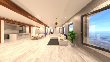 İçerideki odanın 3 boyutlu görüntüsü