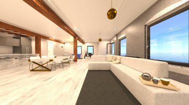 İçerideki odanın 3 boyutlu görüntüsü