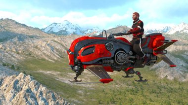 Uçan makinedeki bir süper kahramanın 3 boyutlu görüntüsü