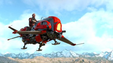 Uçan makinedeki bir süper kahramanın 3 boyutlu görüntüsü