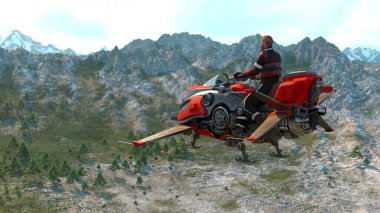 Uçan makinedeki bir süper kahramanın 3 boyutlu görüntüsü