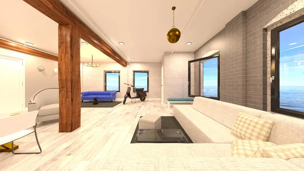 İçerideki odanın 3 boyutlu görüntüsü