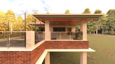 3D rendering of the house with a large balcony clipart