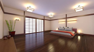 Japon stil odasının 3 boyutlu canlandırması.