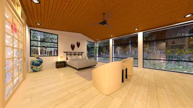 Japon stil odasının 3 boyutlu canlandırması