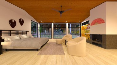 Japon stil odasının 3 boyutlu canlandırması