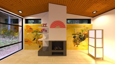Japon stil odasının 3 boyutlu canlandırması